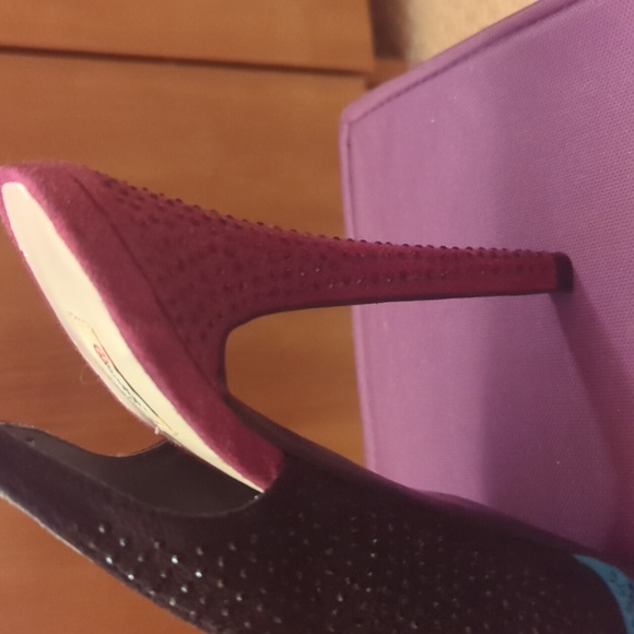 Blacked bedazzled peep toe tri-color stiletto slingback - Picture 3 of 9